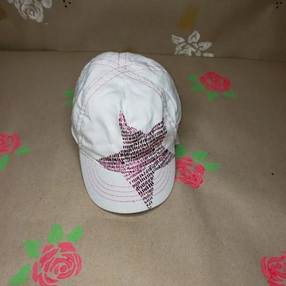 American Girl White Cotton Baseball Hat with Pink Shining Star